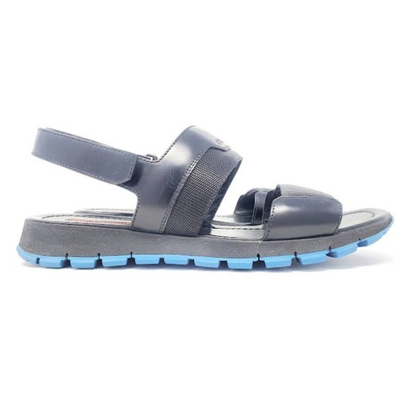 Prada LOGO Sandals Platform Black Leather Blue Rubber Sole Dad Sandals EU 39 - Picture 4 of 7